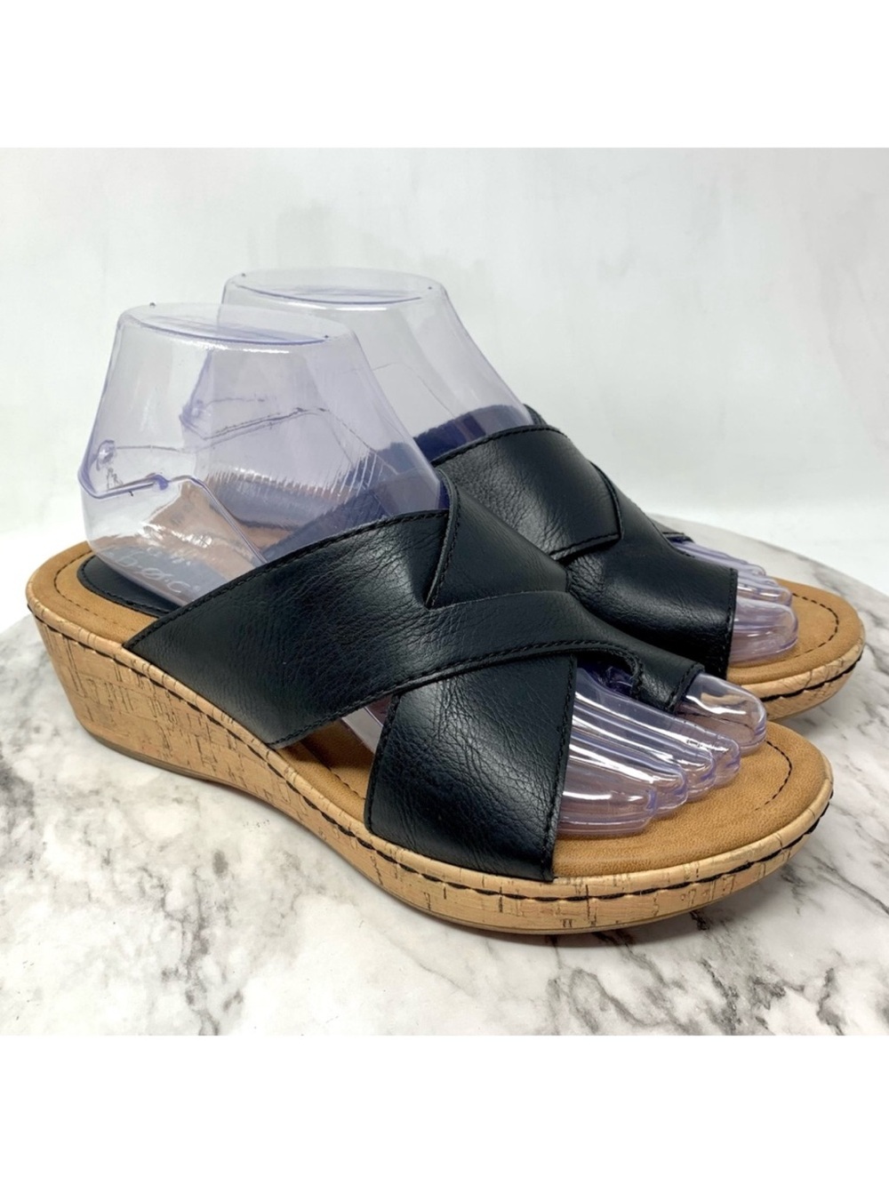 B.O.C. By Born Sunny Toe Loop Black Comfort Wedge Sandals 8 Classic Summer Boho